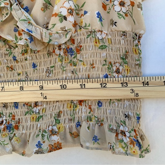 ASTR The Label Flutter Sleeve Cream Yellow Floral Smocked Top Women Size Small - Picture 13 of 16